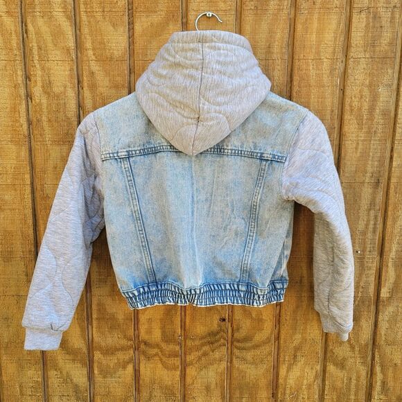 BlankNYC Denim Hood Jersey Quilted Truck Jacket Womens Size M - Picture 6 of 14